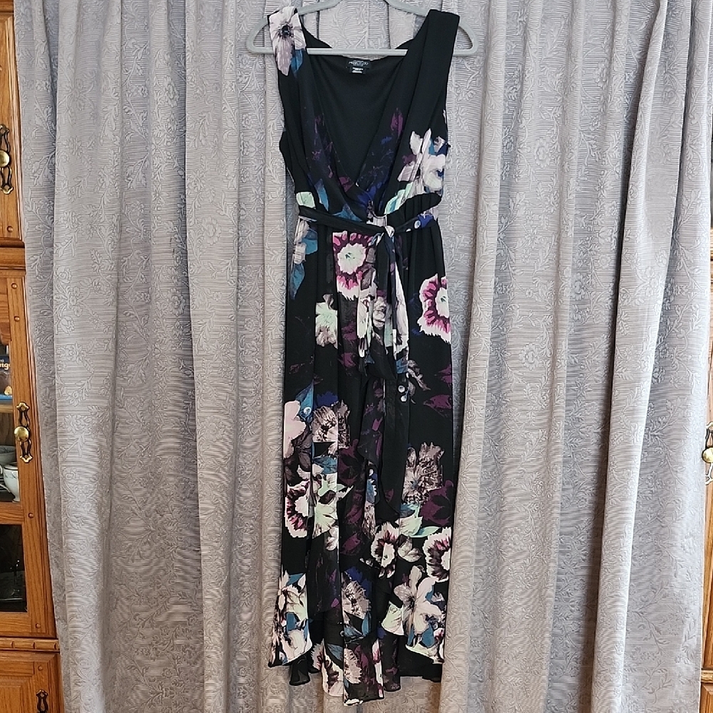 Michel Studio Black Floral High Low Dress